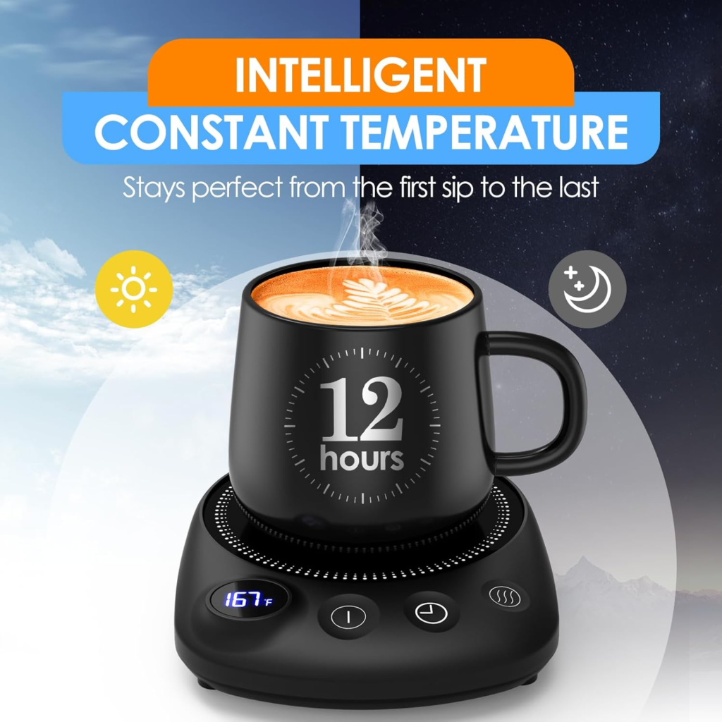 Coffee Mug Warmer - Fastest Heating & Highest Temperature, Coffee Cup Warmer for Desk Auto Shut Off, 4 Temp Settings & 1-12H Timer, Smart Electric Beverage Warmer for Coffee, Tea, Water