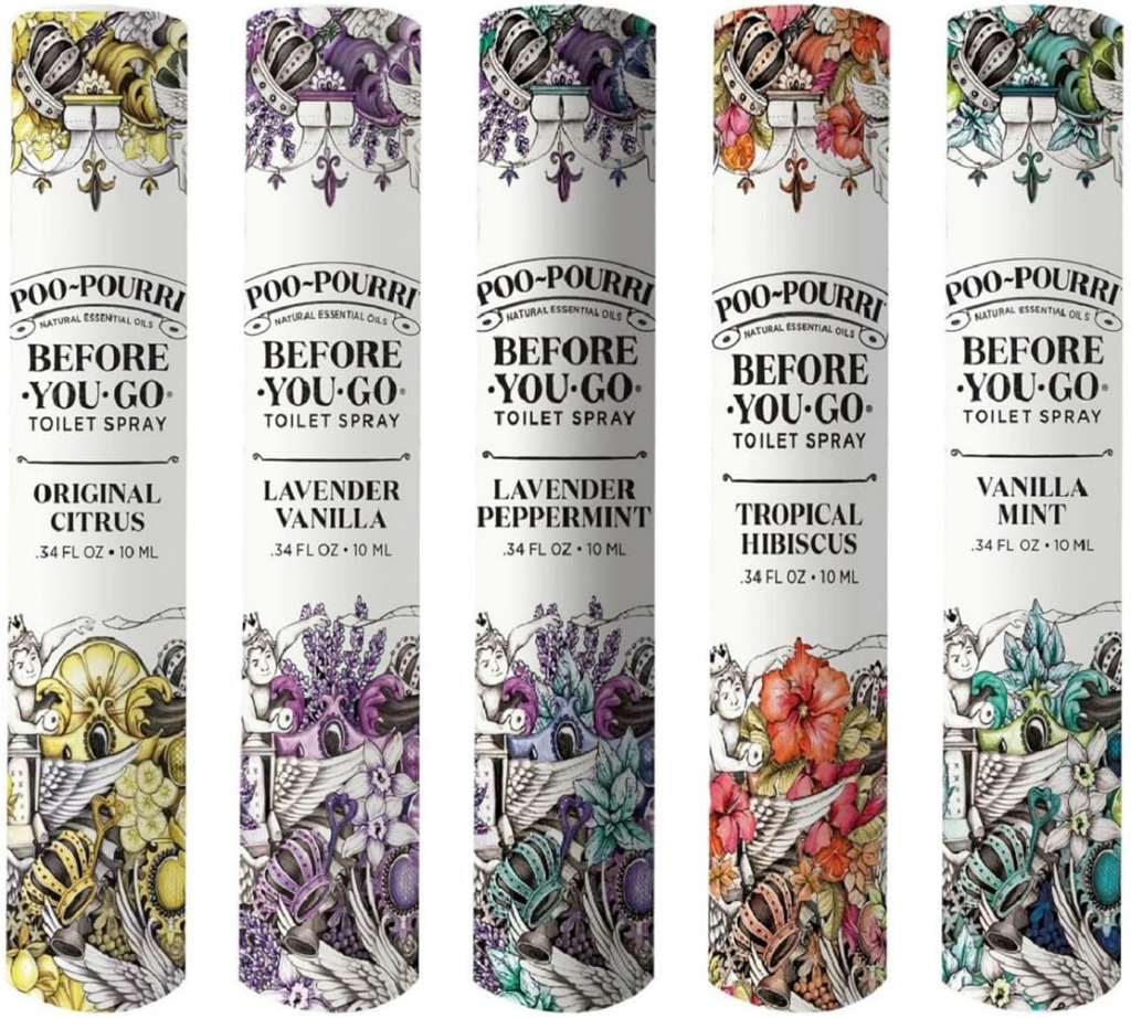 Poo-Pourri Before-You-Go Toilet Spray, In A Pinch Pack, Variety Travel Size 10 mL - Original Citrus, Lavender Vanilla, Tropical Hibiscus, Vanilla Mint and Lavender Peppermint