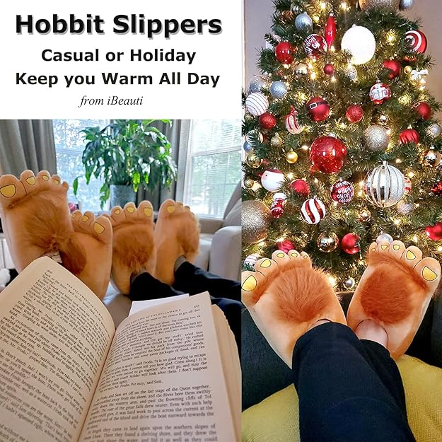 Ibeauti Womens Furry Monster Adventure Slippers, Comfortable Novelty Warm Winter Hobbit Feet Costume Slippers for Teens Adults