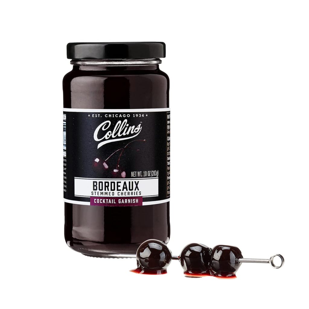 Collins Bordeaux Stemmed Cocktail Cherries - Premium, Dark Cherry Garnish for Cocktails