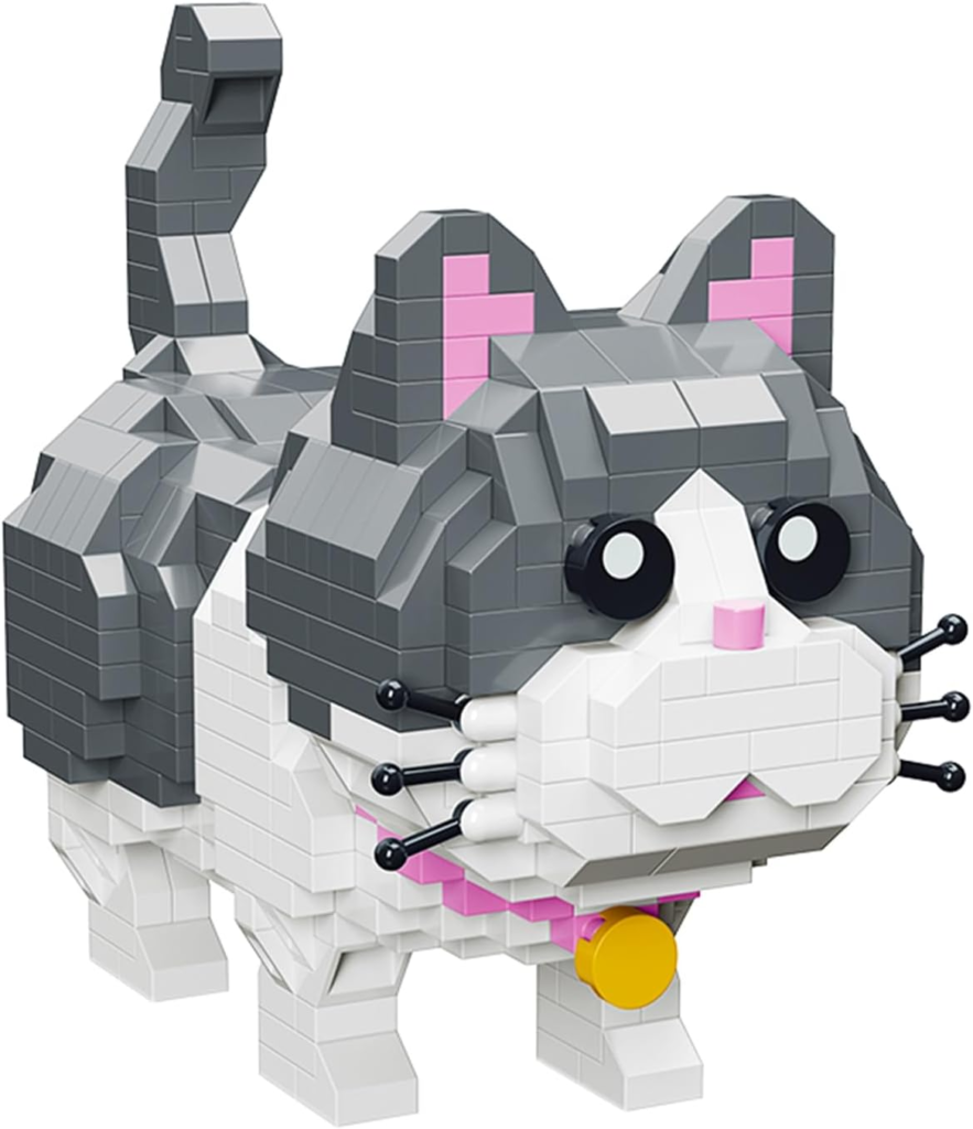 Pet Cute Gray Cat Building Sets, Micro Building Blocks Cats, Cute Animal Series Micro Mini Building Blocks Kit, Cat Mini Building Blocks for Boys & Girls (Cat - 673Pcs)