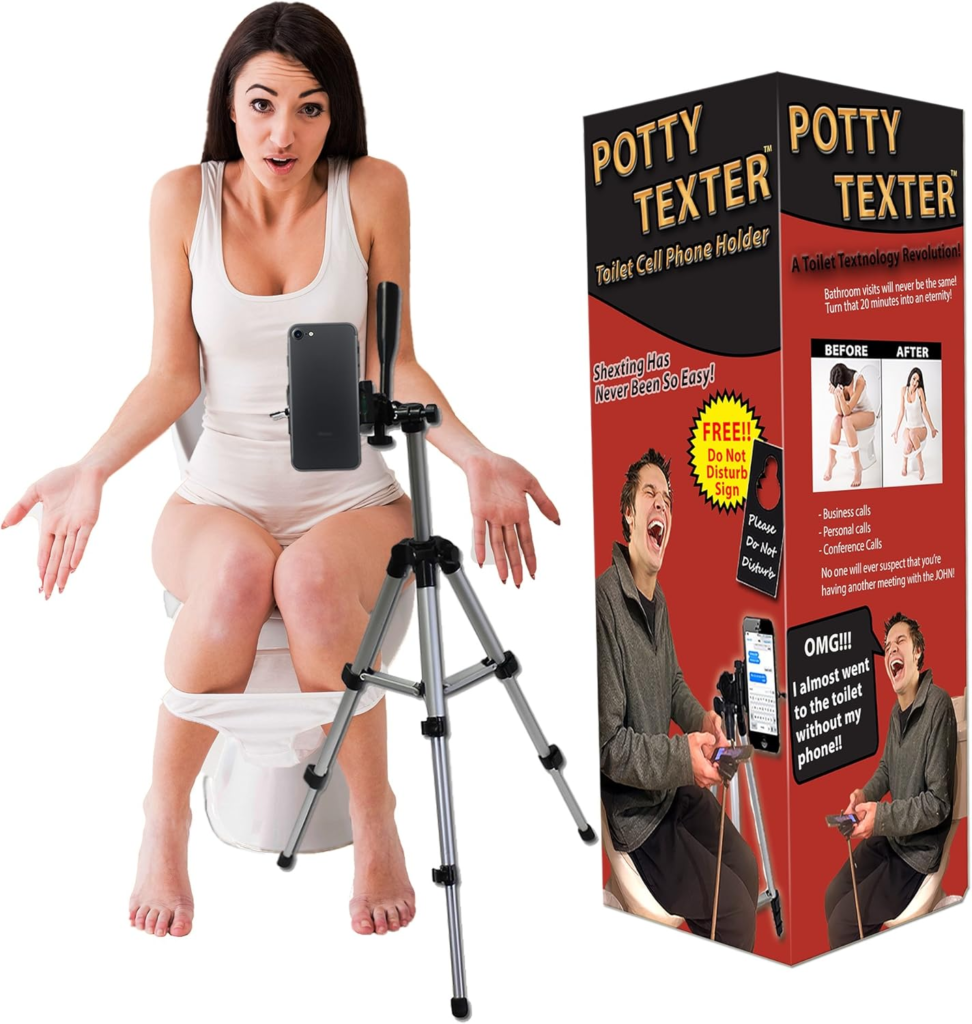 Potty Texter Bathroom Cell Phone Holder – Hands Free Bathroom Texting Funny Gifts for Teens White Elephant Gifts Millennial Gifts Smartphone Tripod for Phones Unisex Gag Gift Hilarious Novelty