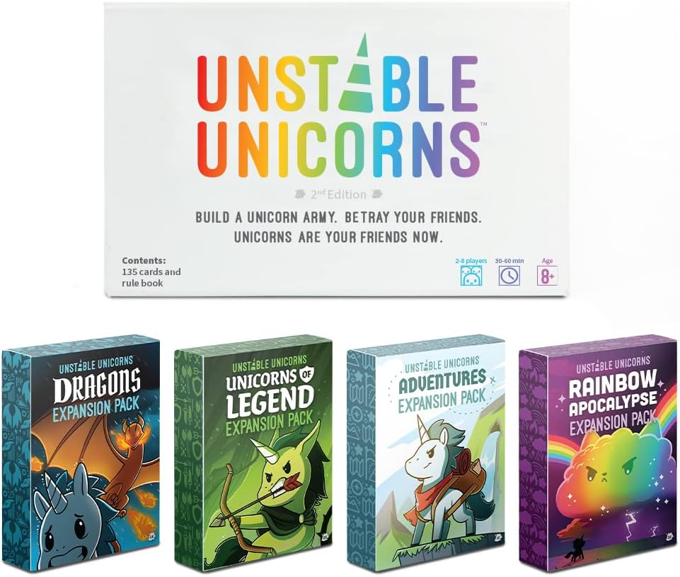 Unstable Games - Unstable Unicorns Base Game - Competitive Award-Winning Card Game For Kids, Teens, Adults - 2-8 Players, Easy, Quick