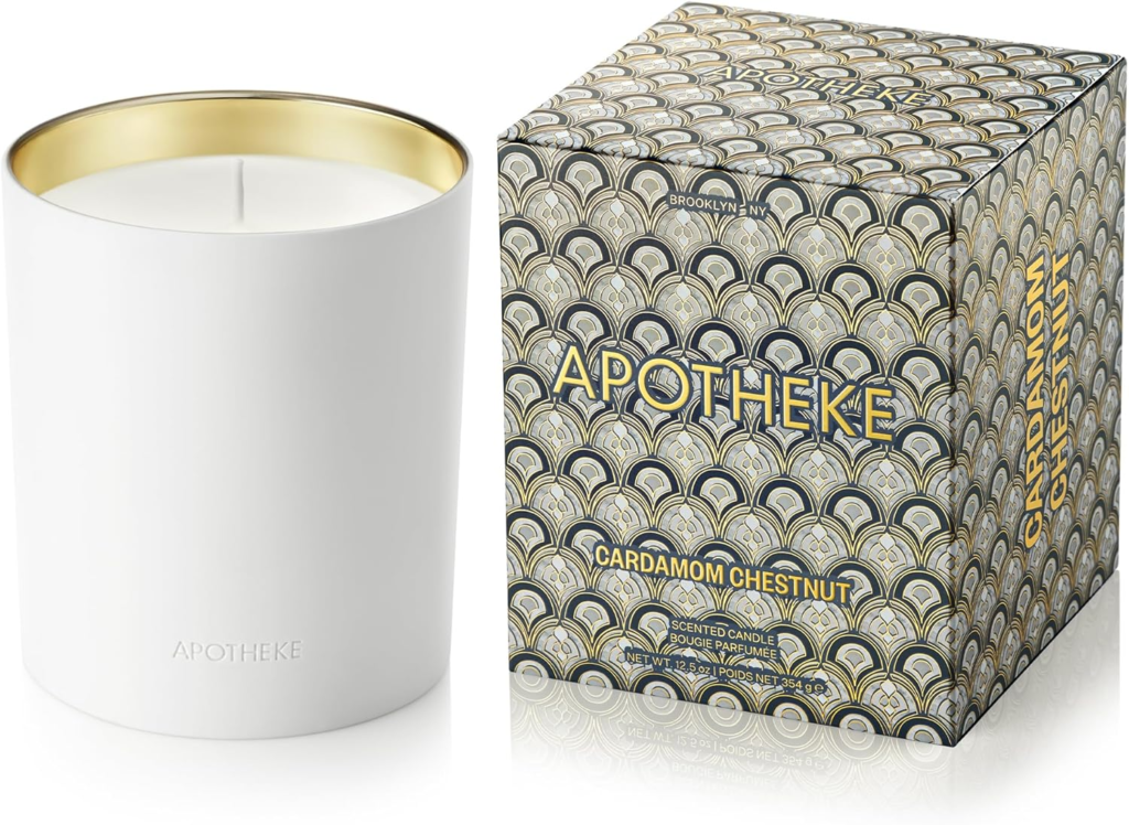 Apotheke Luxury Scented Jar Candle, Cardamom Chestnut, 13 oz - Limited Holiday Candle - Spicy Scents of Roasted Chestnut, Creamy Vanilla, & Warm Woods - Strong Fragrance, Hand Poured in USA, AP01-CC