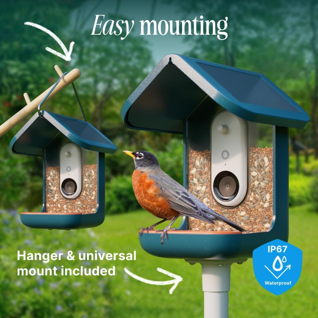 BIRD BUDDY® Original Solar Bird Feeder with Camera - AI Bird Species Identification, 5MP Photos, 2K HD+ Video Live Stream Camera, Solar-Powered Charging, 2.8in Focus - Blue