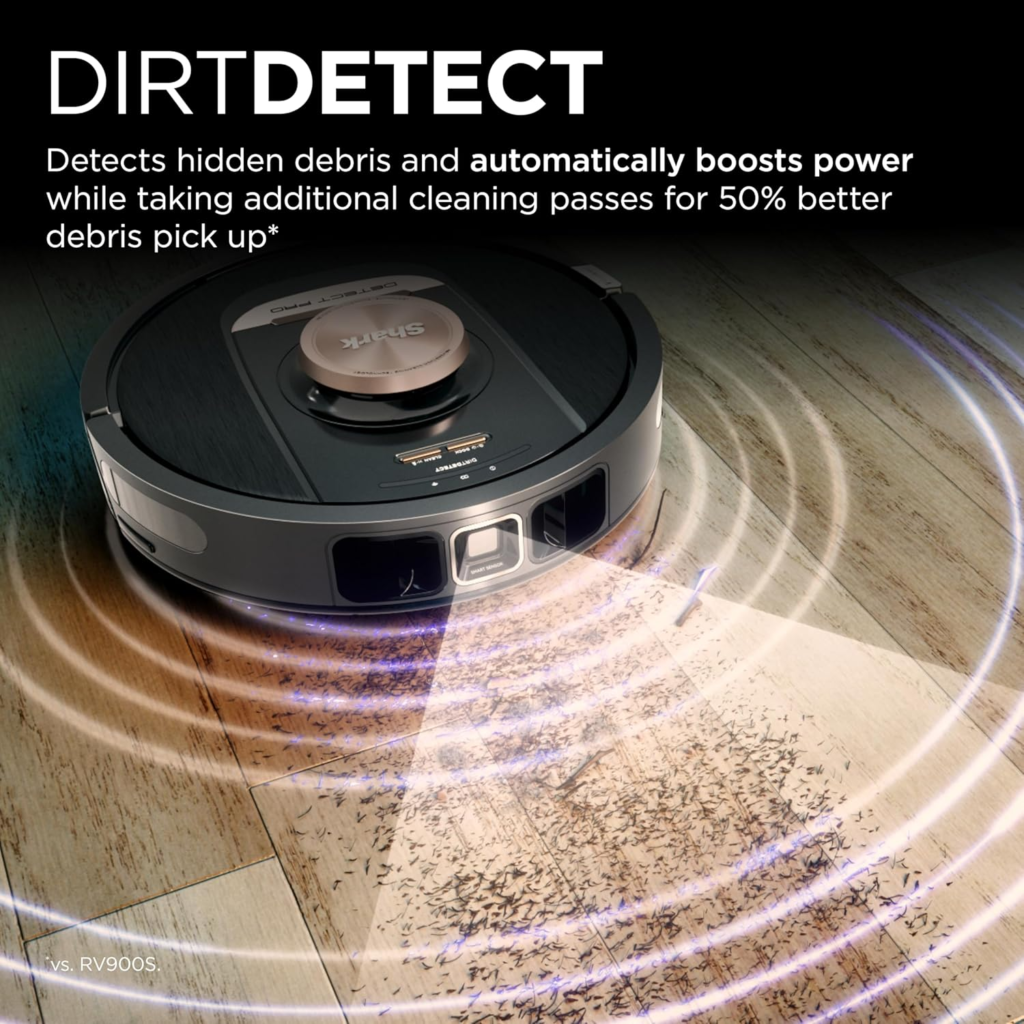 Shark RV2820AE Detect Pro Self-Empty Robot Vacuum with Bagless, 60-day Capacity HEPA Base, 3 Detect & React Technologies, Auto Deep-Clean on Carpets and Hardfloors, NeverStuck Tech, Wi-Fi Black/Bronze