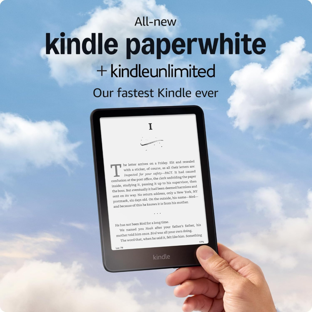 All-new Amazon Kindle Paperwhite (16 GB) – Our fastest Kindle ever, with new 7" glare-free display, and weeks of battery life – Black + 3 Months Free Kindle Unlimited (with auto-renewal)