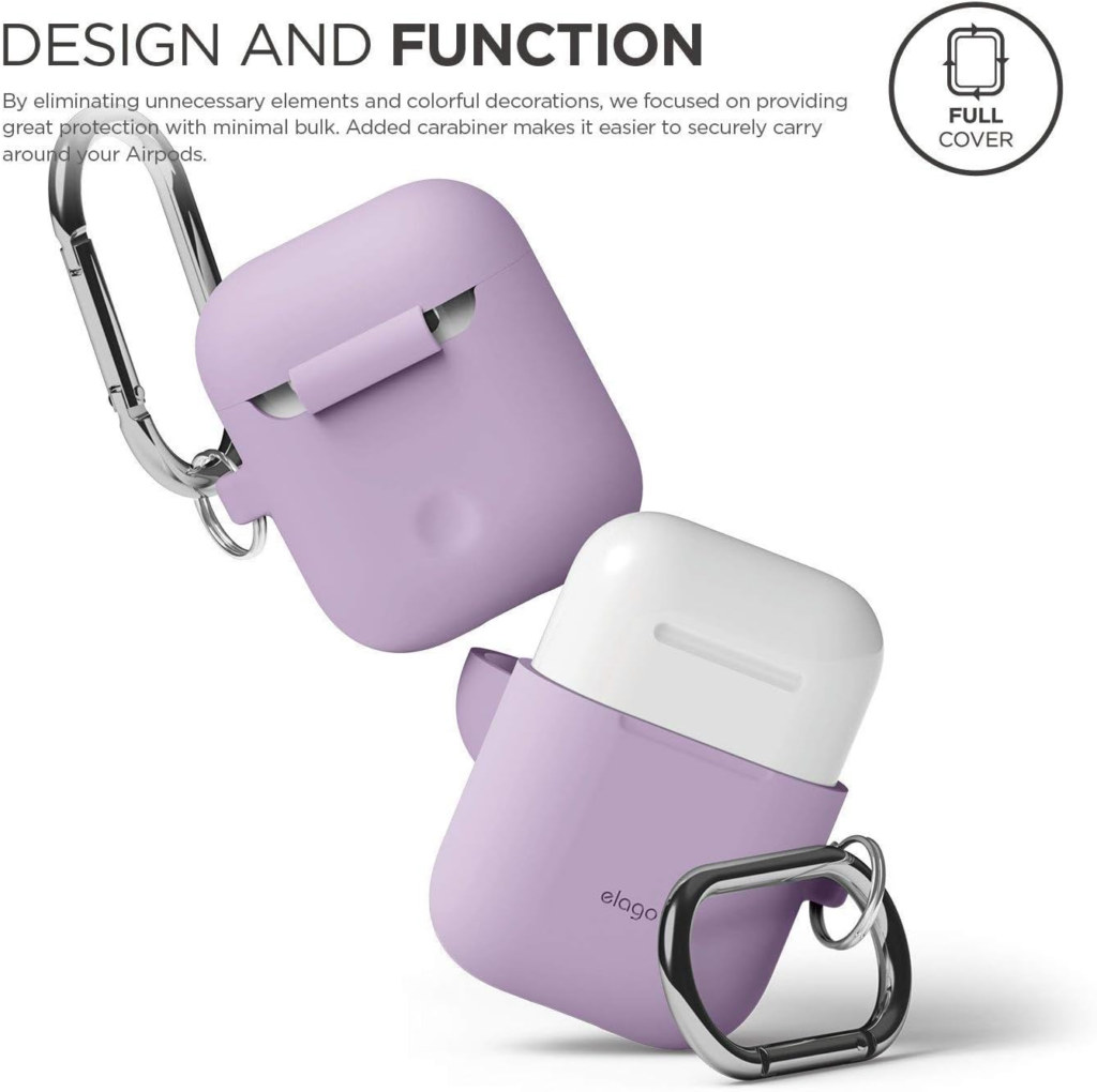 elago Silicone Case with Keychain Compatible with Apple AirPods Case 1 & 2, Front LED Visible, Supports Wireless Charging, Protective Silicone [Lavender]