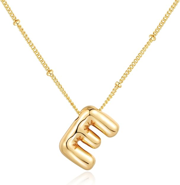 Bubble Letter Necklace Balloon Initial Necklaces for Women Dainty Alphabet Pendant 14K Gold Plated Puffy Name Personalized Jewelry