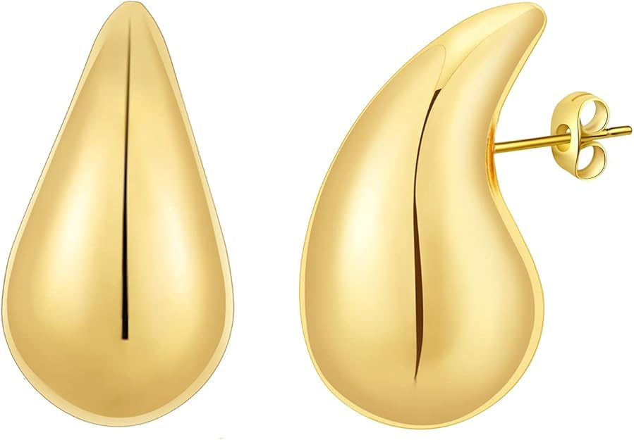 Apsvo Chunky Gold Hoop Earrings for Women, Dupes Earrings Lightweight Waterdrop Hollow Open Hoops, Hypoallergenic Gold Plated Earrings Fashion Jewelry