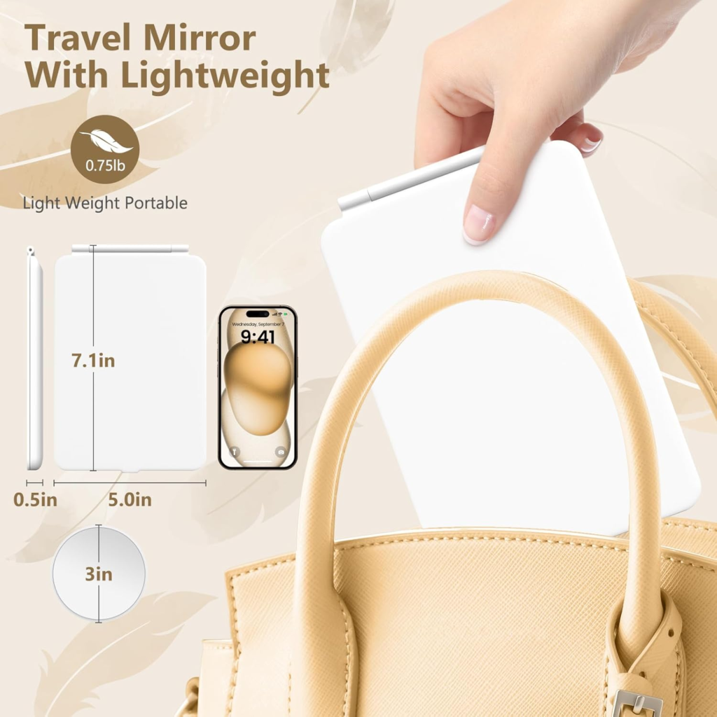 Rechargeable Makeup Mirror for Travel, Vanity Mirror with 80LEDs, 3 Color Light, 2000mAh Battery, Portable Ultra Slim Lighted Mirror, Travel Essential