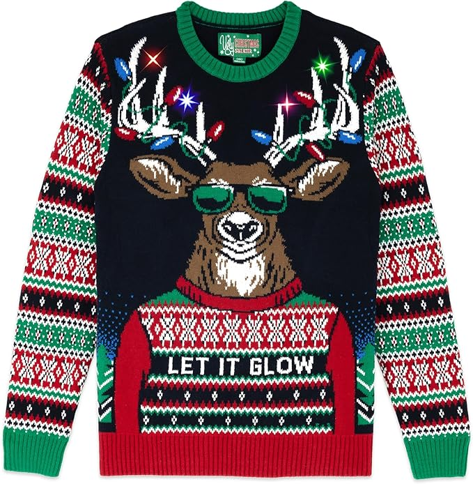 Light Up Ugly Christmas Sweater with LEDs - Snug Fit, Motion Activated Light Up Ugly Sweater Designs