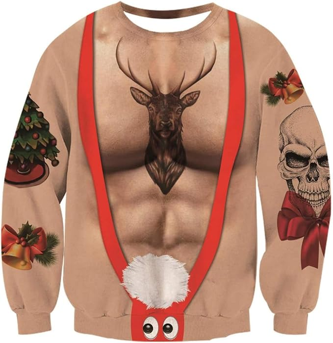 Idgreatim Unisex Ugly Christmas Crewneck Sweatshirt Novelty 3D Graphic Long Sleeve Sweater Shirt