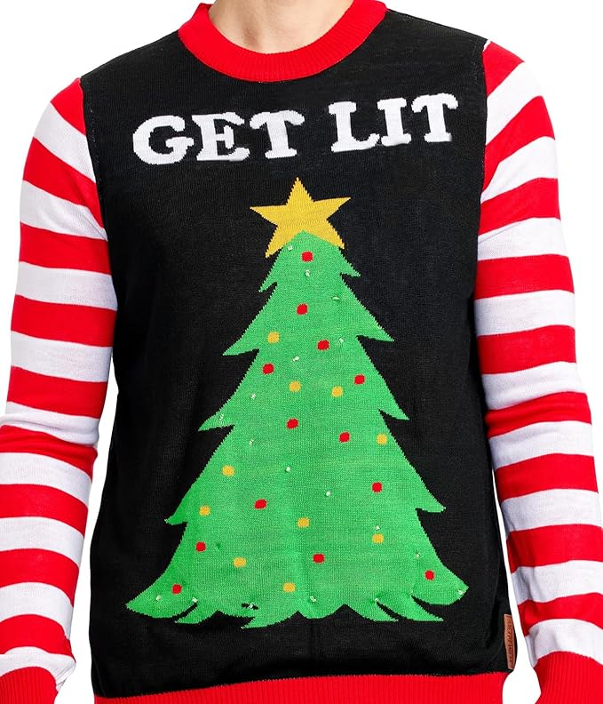 Tipsy Elves Light Up Ugly Christmas Sweaters for Men - Funny Holiday Pullover with LED Lights for Winter Gatherings