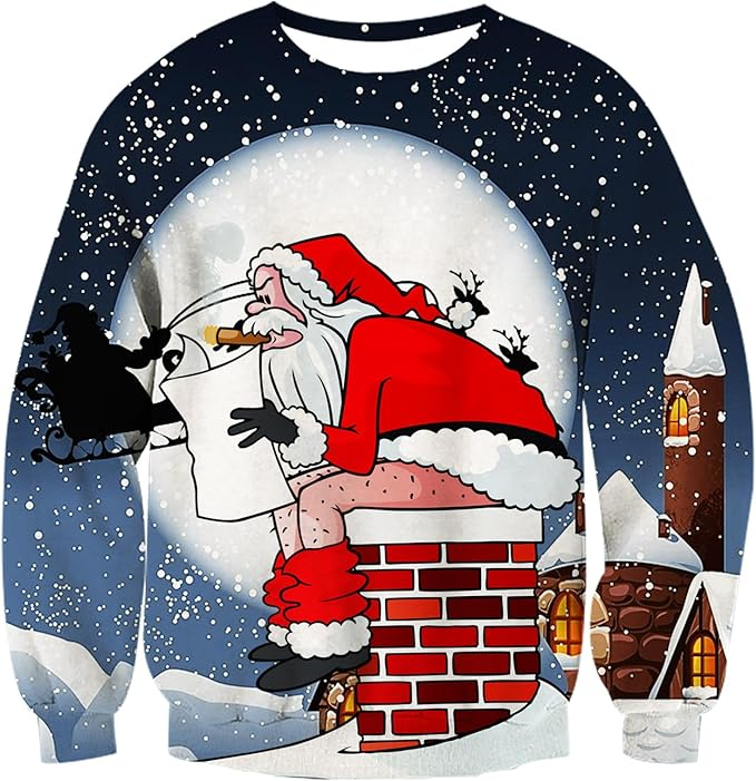 uideazone Unisex Ugly Christmas Sweater 3D Printed Funny Crewneck Pullover Sweatshirts for Xmas Party Celebration