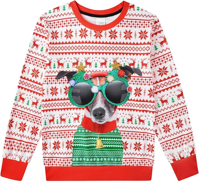 Cutemile Girls Boys Ugly Christmas Sweater Kids Novelty Xmas Fleece Sweatshirt 3D Print Pullover Shirt 4-16 Years