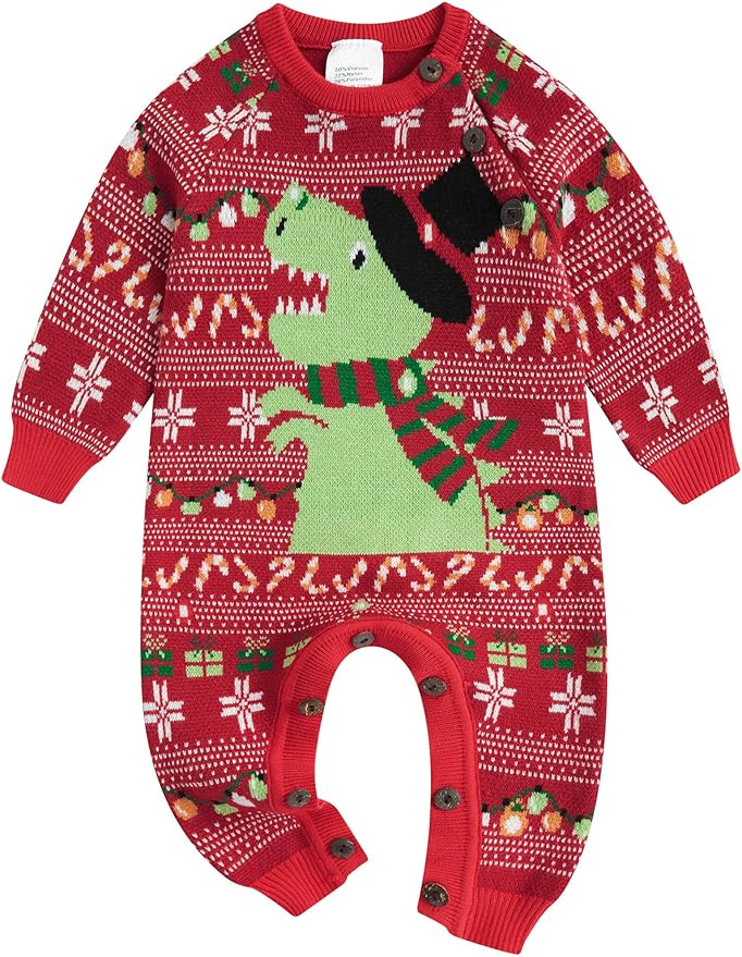 UNICOMIDEA Baby Ugly Christmas Sweater for 0-24 Months Xmas Outfit Long Sleeve Santa Knitted Romper