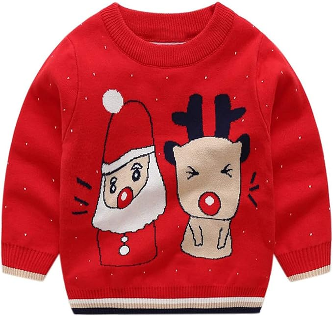 Boys Girls Ugly Christmas Sweater for Kids Xmas Knit Sweatshirts Santa Claus Reindeer Pullover