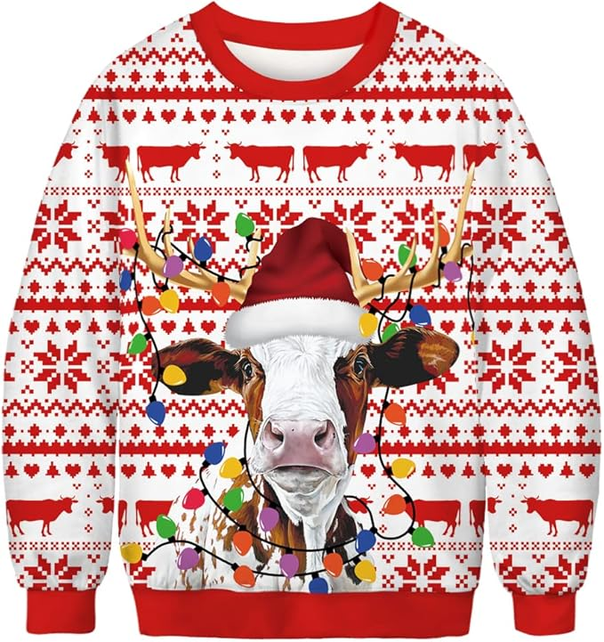 Unisex 3D Printed Christmas Sweatshirts Crew Neck Long Sleeve Loose Top Xmas Pullover