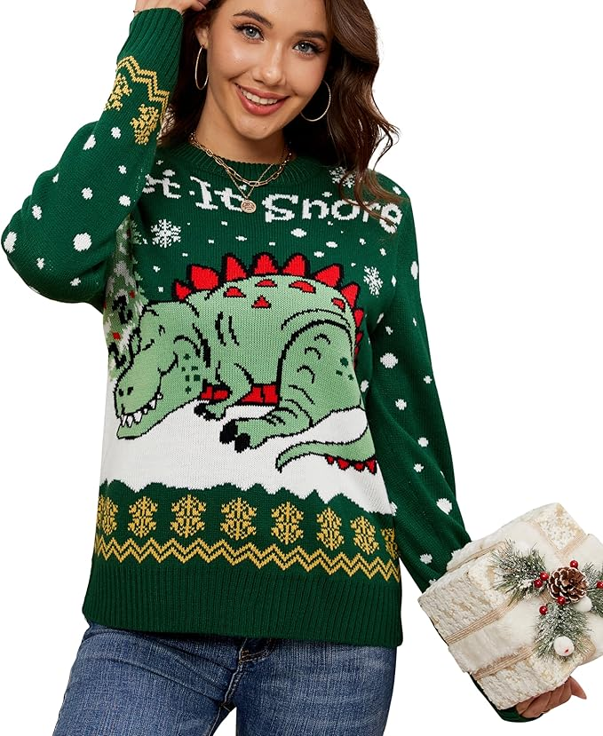 LUBOT Ugly Christmas Sweaters for Women Cute Fuzzy Funny Wintertime and Holiday Parties Knitted Pullover Sweater