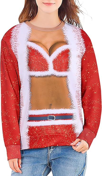 2024 Ugly Christmas Sweatshirt for Women Long Sleeve Crewneck Pullover Funny Novelty Graphic Top