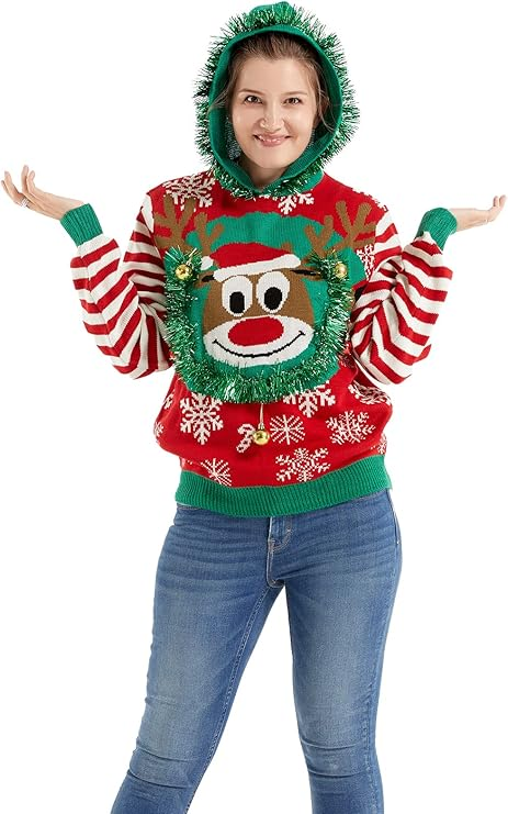 Women Ugly Christmas Sweater Unisex Funny Novelty Knit Pullover Men for Xmas Party