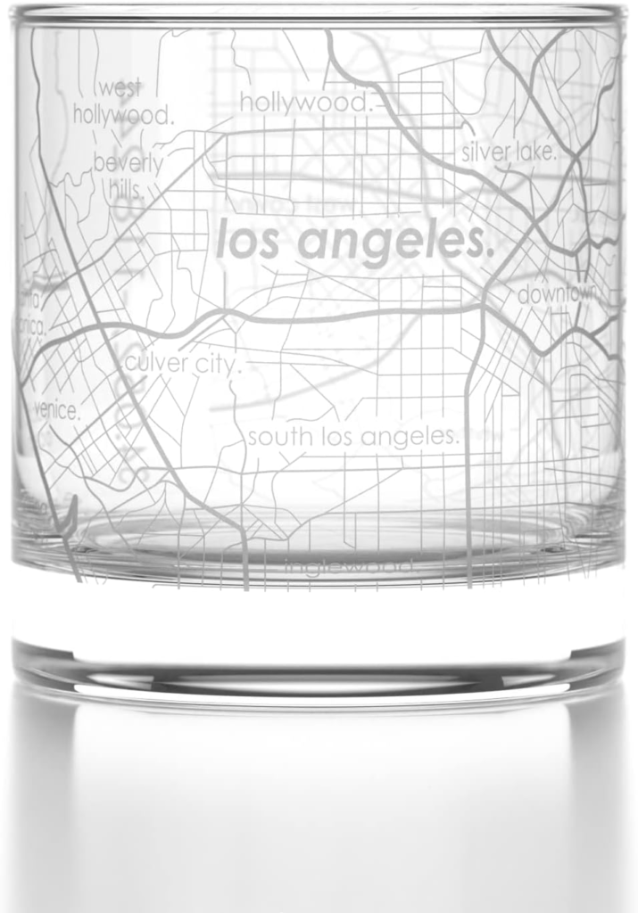 Engraved Los Angeles California Map Rocks Glass