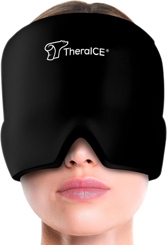 TheraICE Migraine Relief Cap, Soothing Headache Hat Ice Pack Mask, Face Cold Compress Cooling Gel Head Wrap Products for Tension, Stress & Hangover